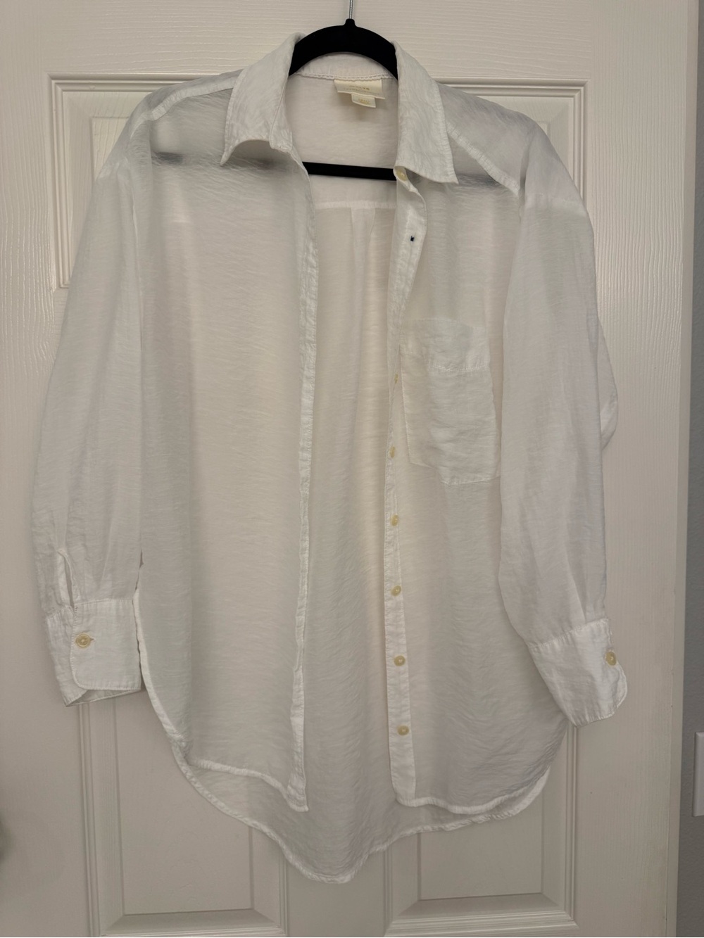 Maeve White Semi-Sheer Button-Down Shirt